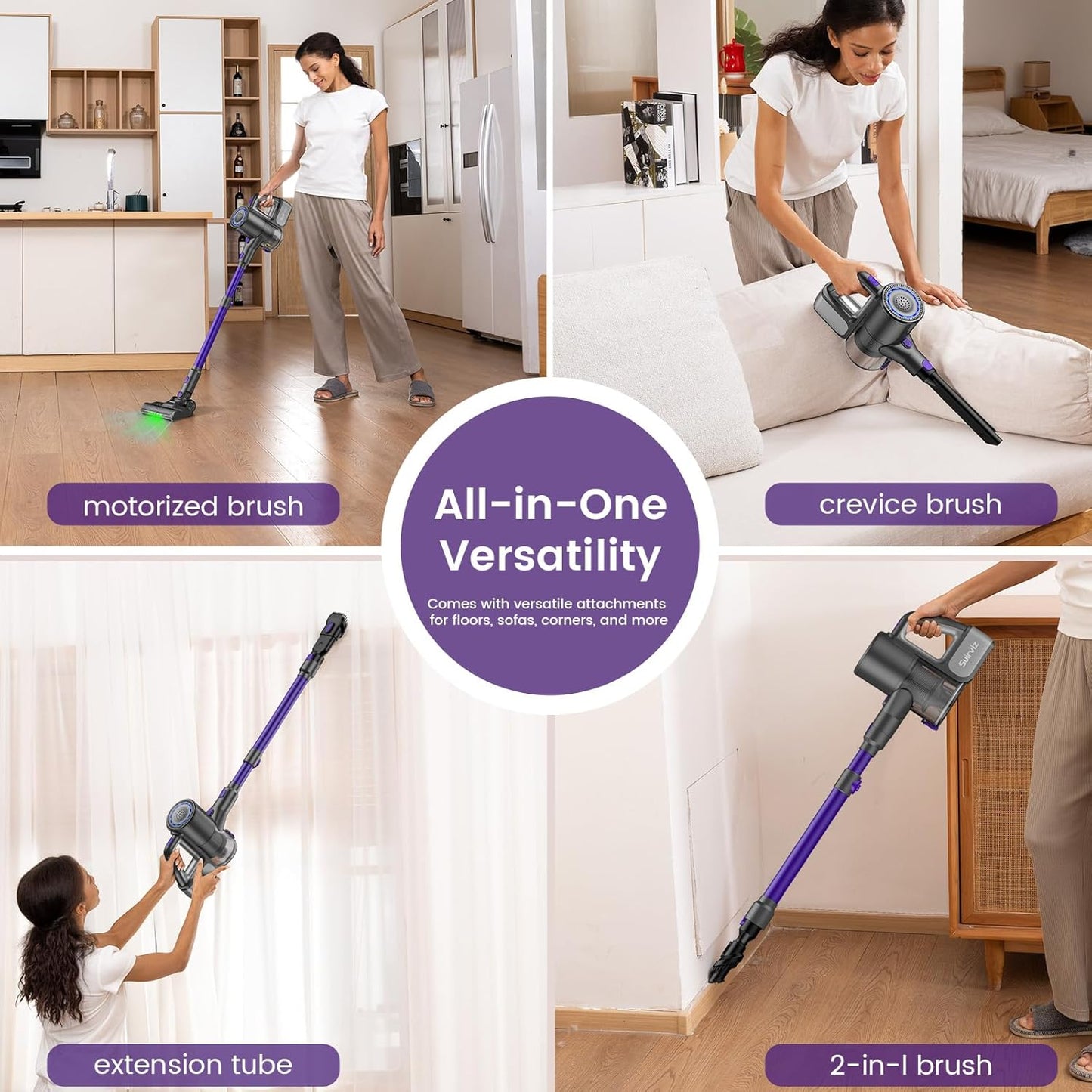 Cordless Vacuum Cleaner, 40KPA/35Mins, Green LED Light, Lightweight Stick Vacuum Self-Standing, Vacuum Cleaners for Home Handheld Vacuum for Pet Hair, Carpet, and Hard Floors, U8