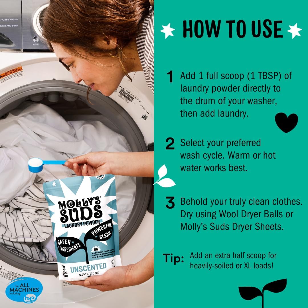 Molly's Suds Original Laundry Detergent Powder | Clean Laundry Detergent Powder for Sensitive Skin | Simple, Effective Ingredients, Stain Fighting | 120 Load (Eucalyptus)