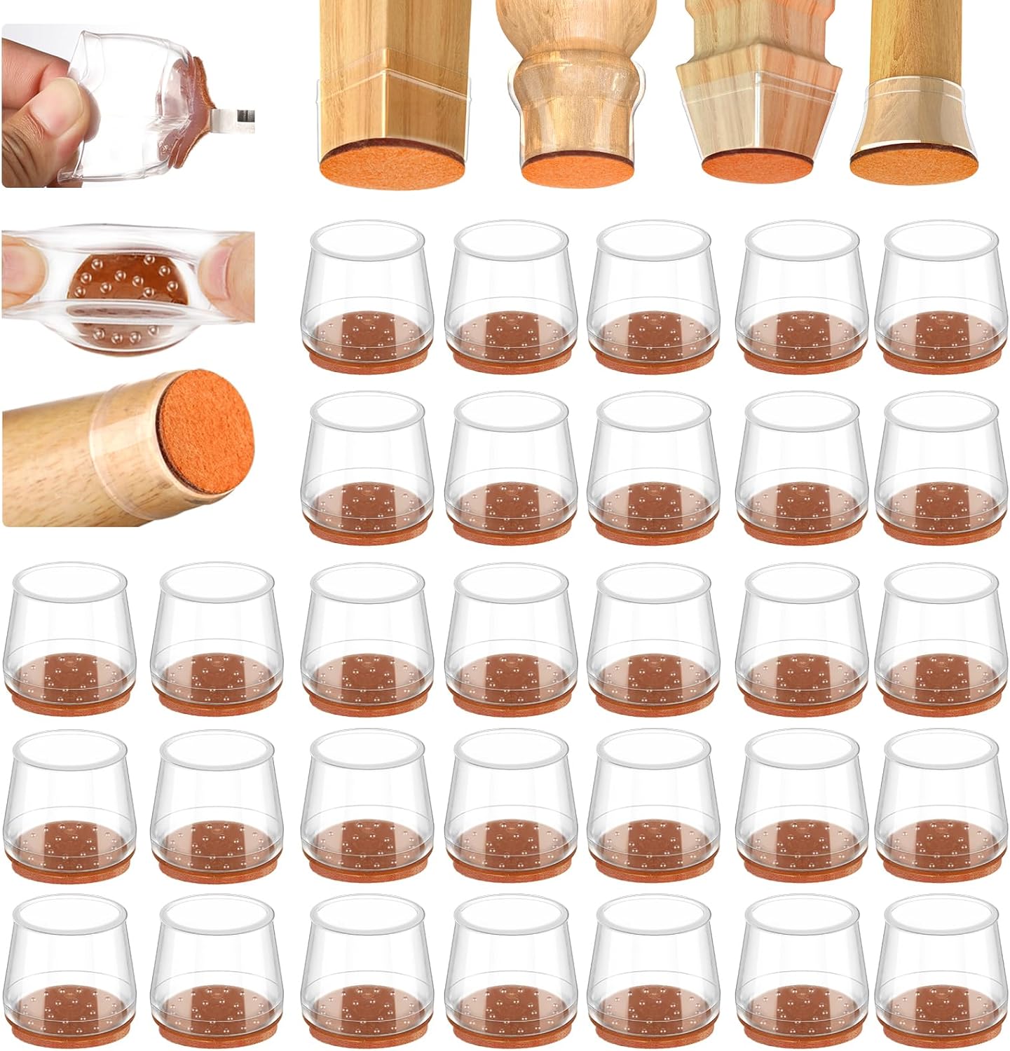 36Pcs Silicone Chair Leg Floor Protectors, Floor Protectors for Chairs, Rubber Chair Leg Caps for Wood Floors, Chair Leg Protectors for Hardwood Floors,Rubber Chair Leg Covers (Large, Clear)