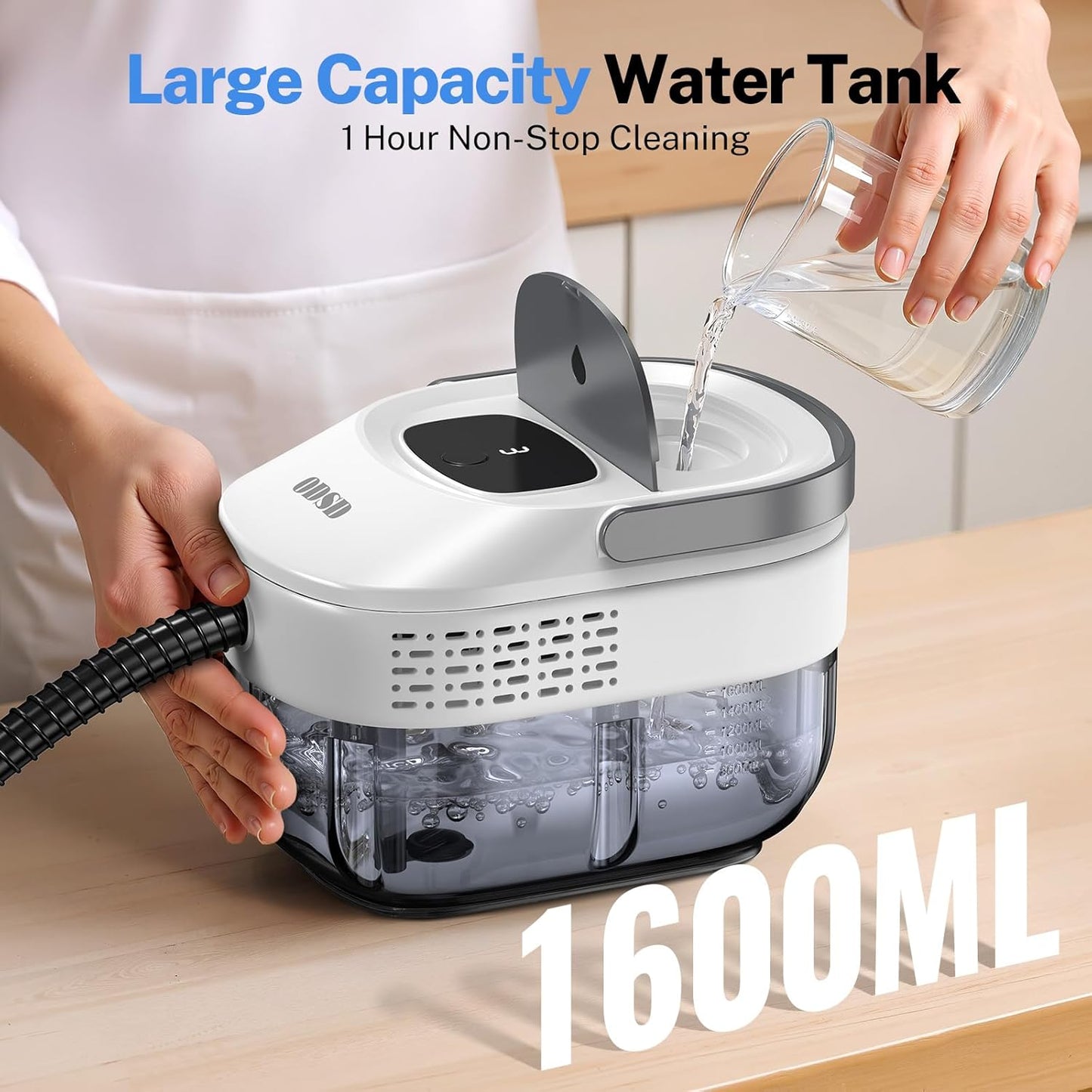 ODSD Steam Cleaner for Home & Car, 3-Level Adjustable Steamer for Cleaning, 15s Heat-Up & 1.6L Large Tank, Handheld Steam Cleaner for Car Detailing, Home, Tile, Grout, Furniture with 15pcs Accessories