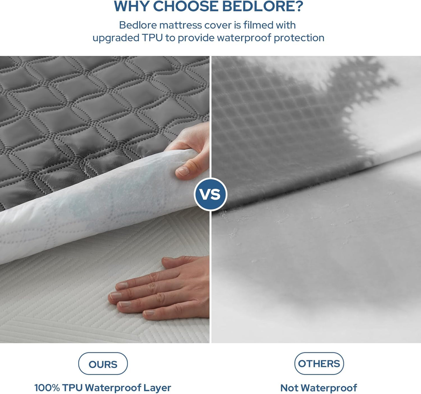 BEDLORE Waterproof Mattress Protector, Noiseless King Size Mattress Pad with Deep Pocket Fitted Up to 6-18 inches, Soft Breathable Dirt-Proof Bed Mattress Cover Washable for Bedroom, Hotel (Gray)