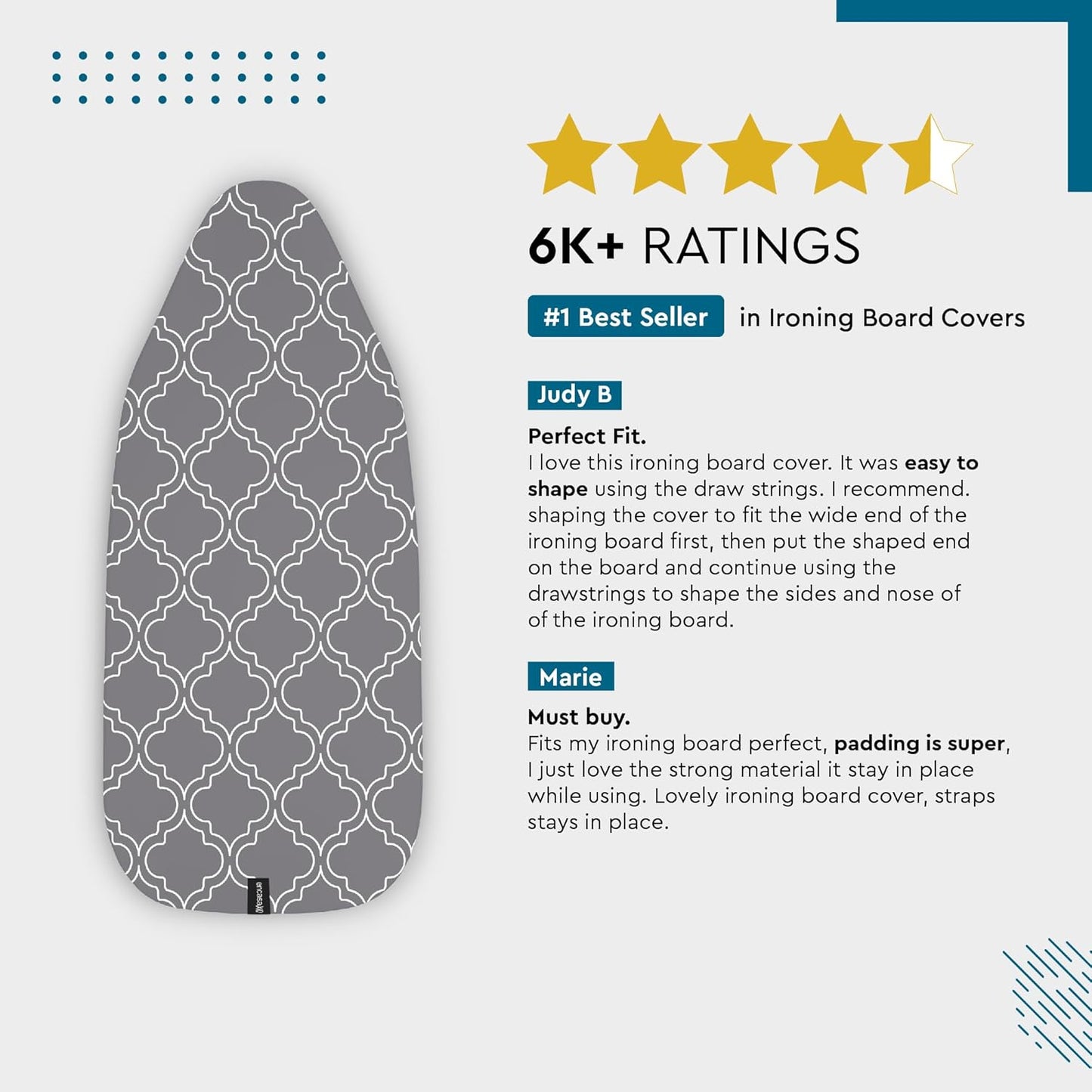 Encasa XO Ironing Board Cover and Pad 57"x22" - Thick 3mm Felt Padding, Drawstring Tightening & Lock, Easy Fit, Scorch & Stain Resistant, Fits X-Large Ironing Board - Black Arrow