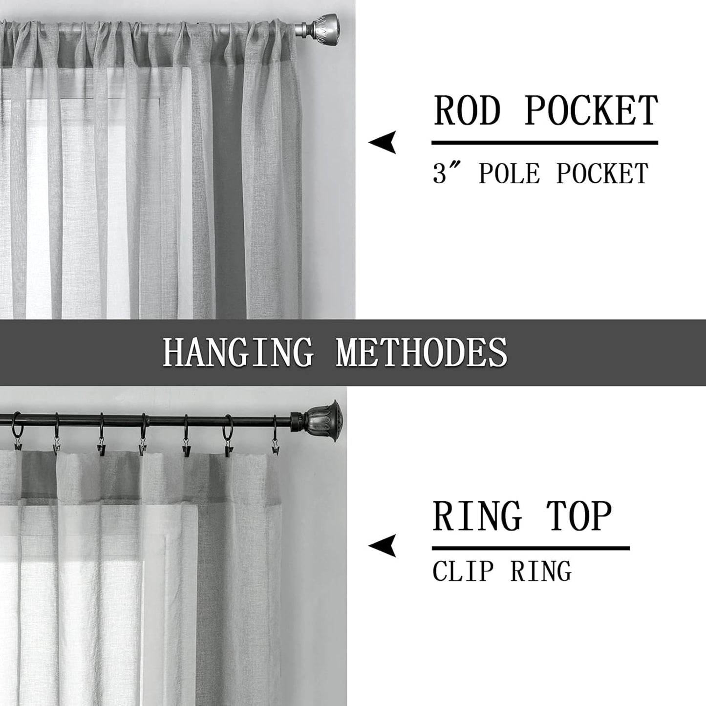 Tollpiz Short Sheer Curtains Linen Textured Bedroom Curtain Sheers Light Filtering Rod Pocket Voile Curtains for Living Room, 54 x 45 inches Long, Silver Grey, Set of 2 Panels