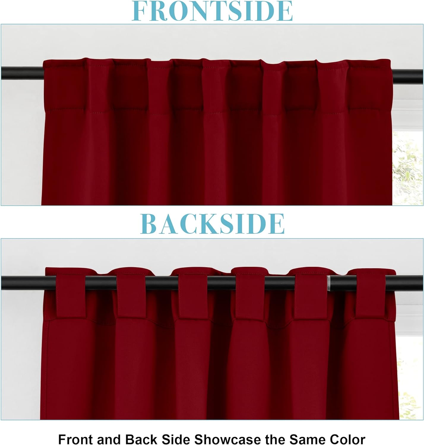 RYB HOME Cafe Window Curtains - Heavy Duty Solid Drapes with Back Tab Top, Thermal Insulated Panels for Wedding Holiday Girl Bedroom Nursery, W 42 x L 54, Burgundy Red, 1 Pair
