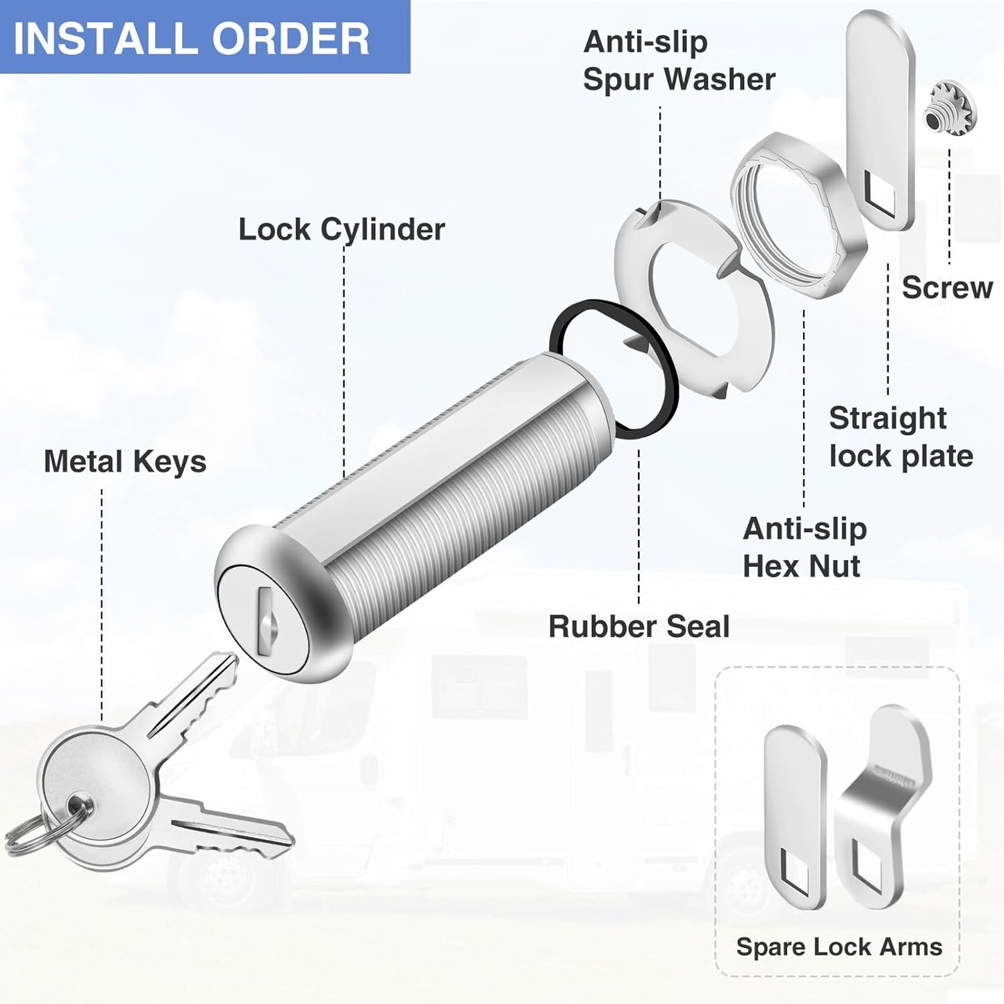 Cabinet Lock with Keys, 2" Extra-Long Cam Locks keyed Alike, 2 Pack Cabinet Cam Lock Set for Thick Drawers RV Storage Locks Tool Box Lock Replacement, Zinc Alloy (2 Pack, 2-1/8 Inch)