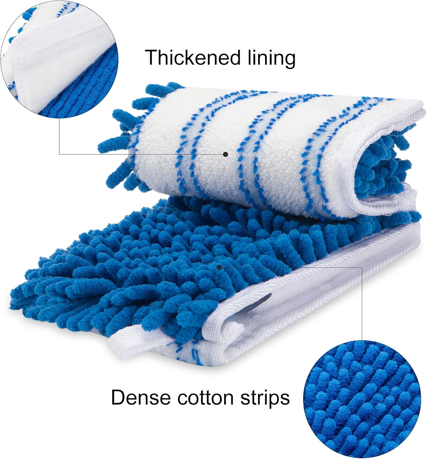 3 Pack Mop Heads Replacement Compatible for Oceda Dual-Action Flip System, Dry and Wet Used, Chenille Double Sided Mop Refills Head for Most Hardwood Floors