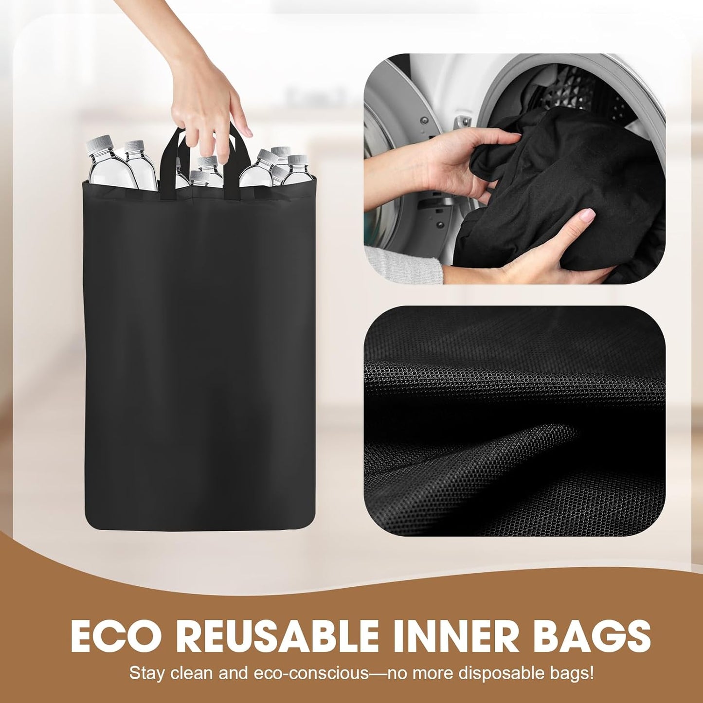 Recycling Bin for Kitchen 26 Gallon 100L, Indoor Recycle Bins with Lid, Hands-Free Access, Sorting Cards for Paper Plastic Glass Metal, Collapsible Waterproof Waste Bin