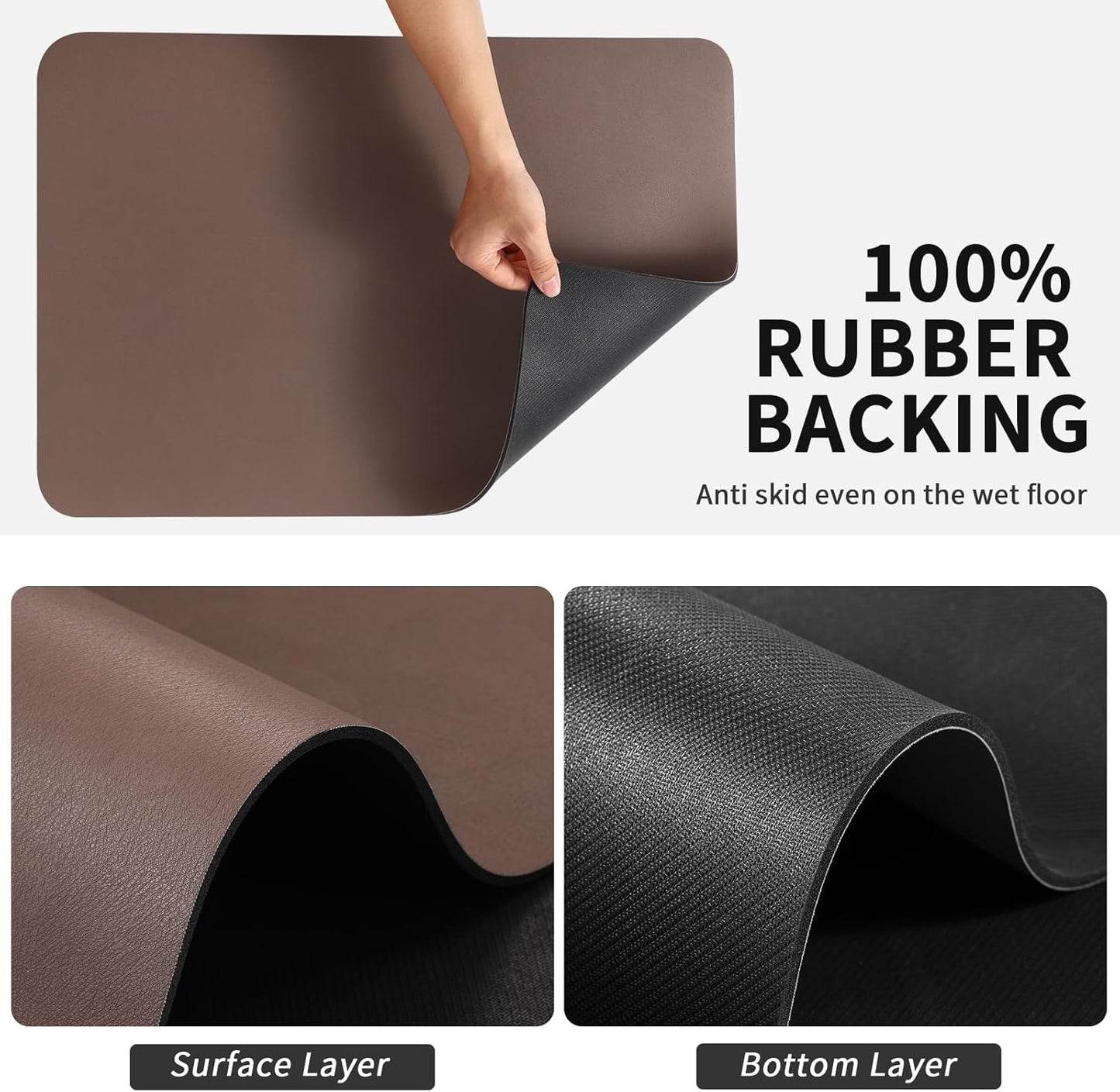 Dish Drying Mat for Kitchen Counter, Heat Resistant Drainer Mats with Non-slip Rubber Backed, Hide Stain Kitchen Super Absorbent Draining Mat, Easy to Clean Dish Rack Pad, Brown 18"x24"