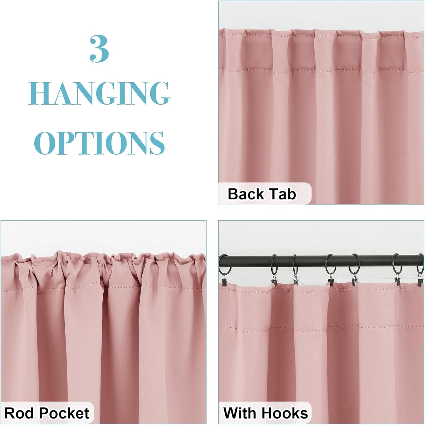 RYB HOME Short Blackout Curtains 36 inches Length for Cafe - Insualting Privacy Curtains for Kids Bedroom Kitchen Bathroom Basement Cabinet Tiers Drapes, 34 Width x 36 Length, 2 Panels, Peach Blush
