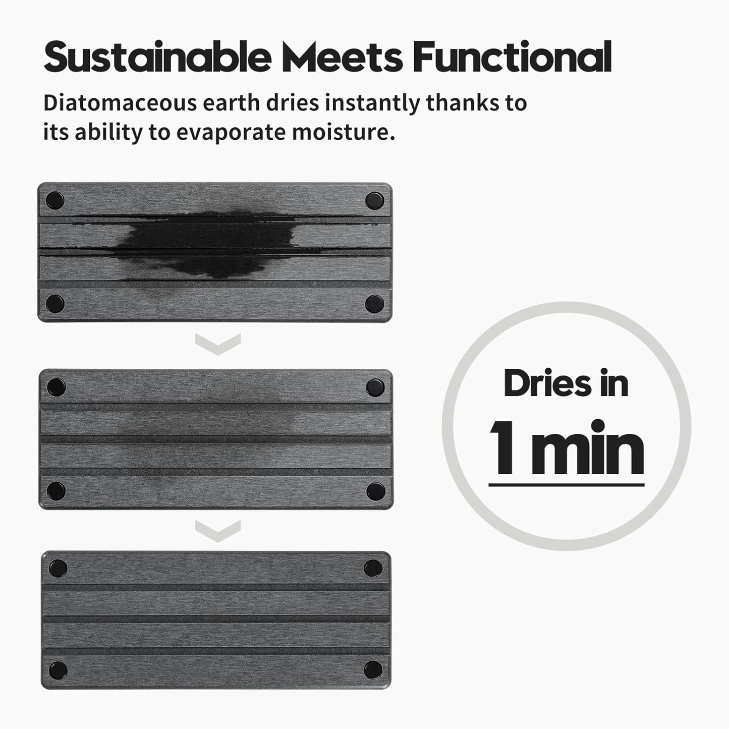 2 Pack Fast Drying Water Absorbing Diatomite Stone Mat Tray for Kitchen & Bathroom Counter - Instant Dry Sink Caddy Organizer - Vanity Holder for Soap and Sponge – Charcoal 10" x 4"