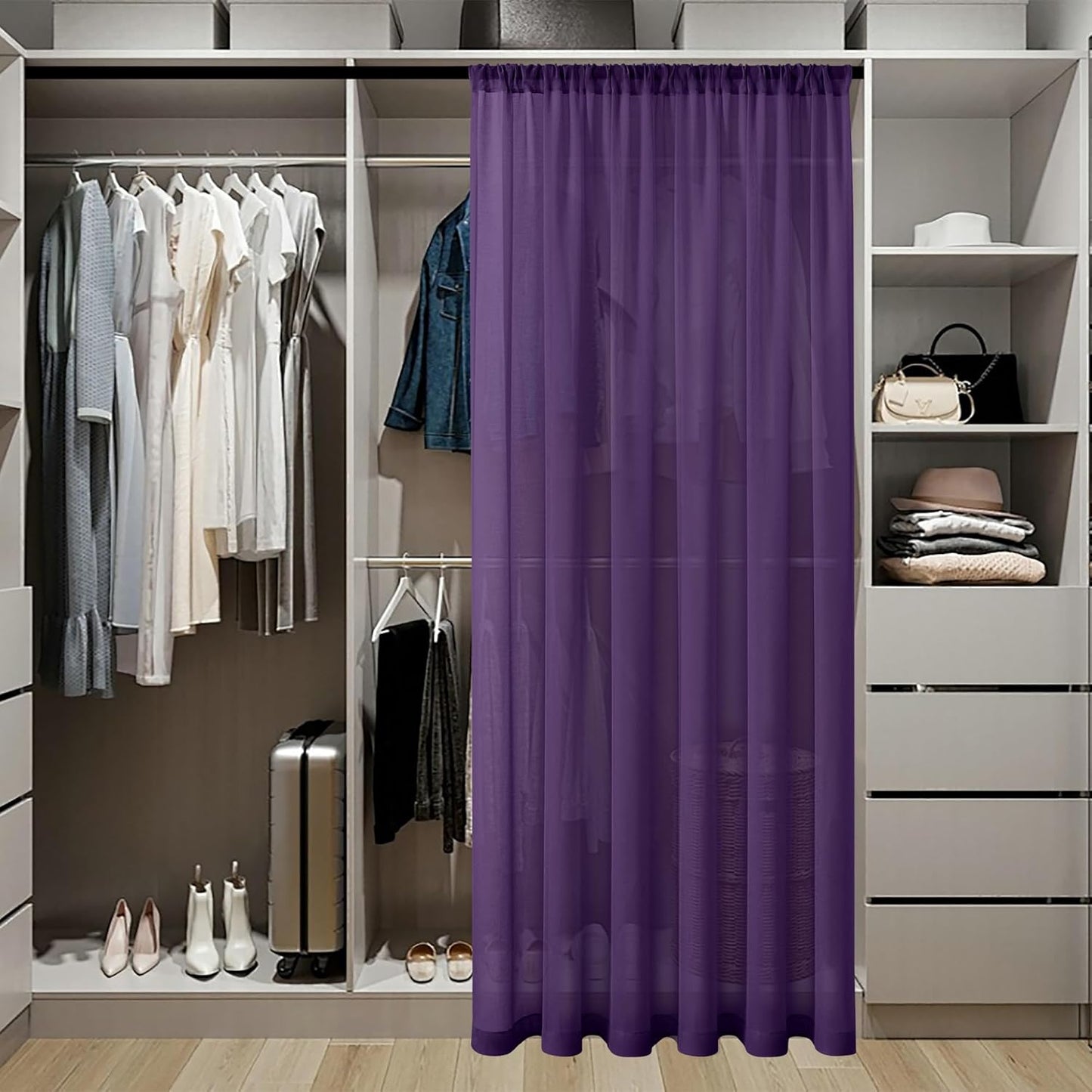 Tollpiz Short Sheer Curtain Linen Textured Curtain Sheers Doorway Light Filtering Voile Patio Glass Door Rod Pocket Curtains French Door, 54 x 54 inches Long, Royal Purple, Set of 1 Panel