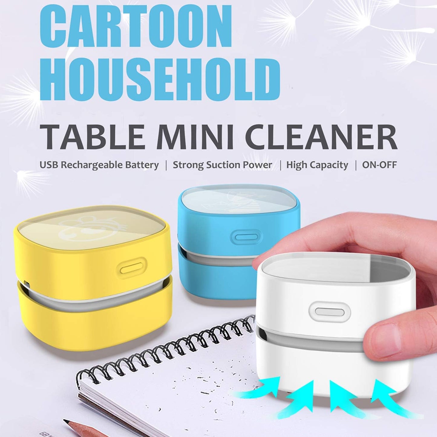 ODISTAR Desktop Vacuum Cleaner,Mini Table dust Sweeper Energy Saving with auto Power-Off Function,High Endurance up to 400 mins,Cordless&360º Rotatable for Keyboard/Home/Office (White USB Charging)