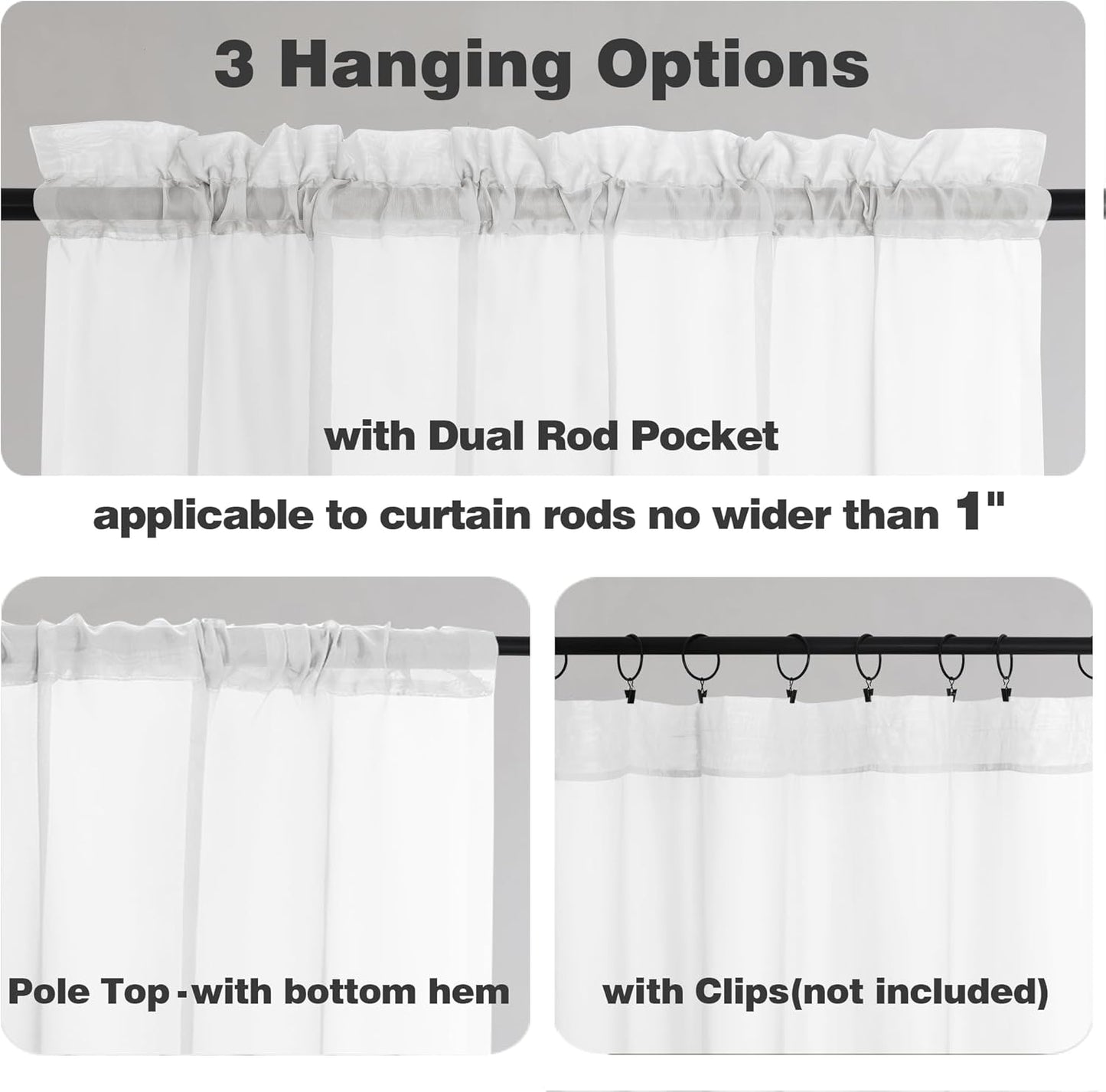 Chyhomenyc White Sheer Curtains 72 Inch Length 2 Panels, Light Filtering Top Dual Rod Pocket Voile Window Curtain Drapes for French Door, Bedroom Living and Children Room, Each 42W x 72L