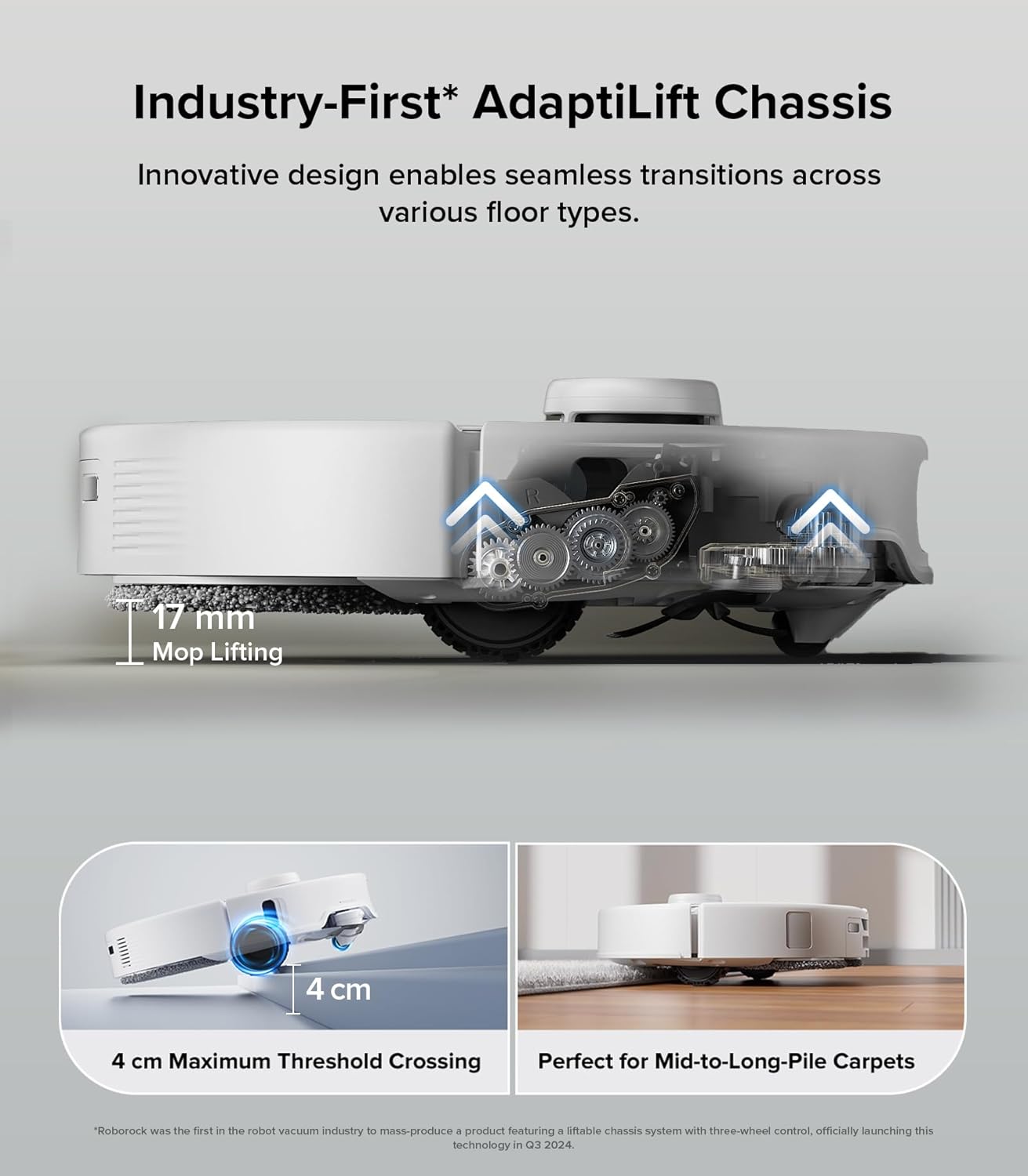 roborock Qrevo Edge Robot Vacuum and Mop, 18,500Pa Suction, Zero-Tangling, AdaptiLift Chassis, Al Obstacle Recognition, Hot Water Mop Washing & Dock Self Cleaning, Corner to Edge Deep Cleaning