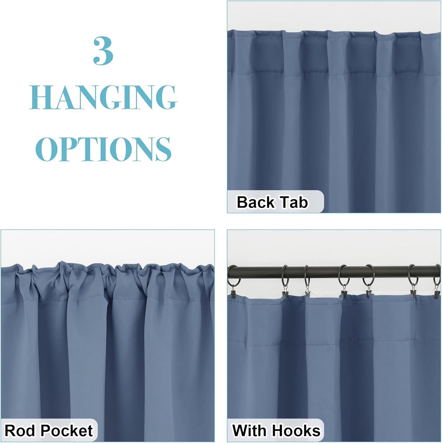 RYB HOME Small Window Curtains Blackout, Privacy Thermal Insulating Drapes for Bedroom Bathroom Basement Cafe Classroom Window Decor, W 34 x L 45 inches, Stone Blue, 2 Panels