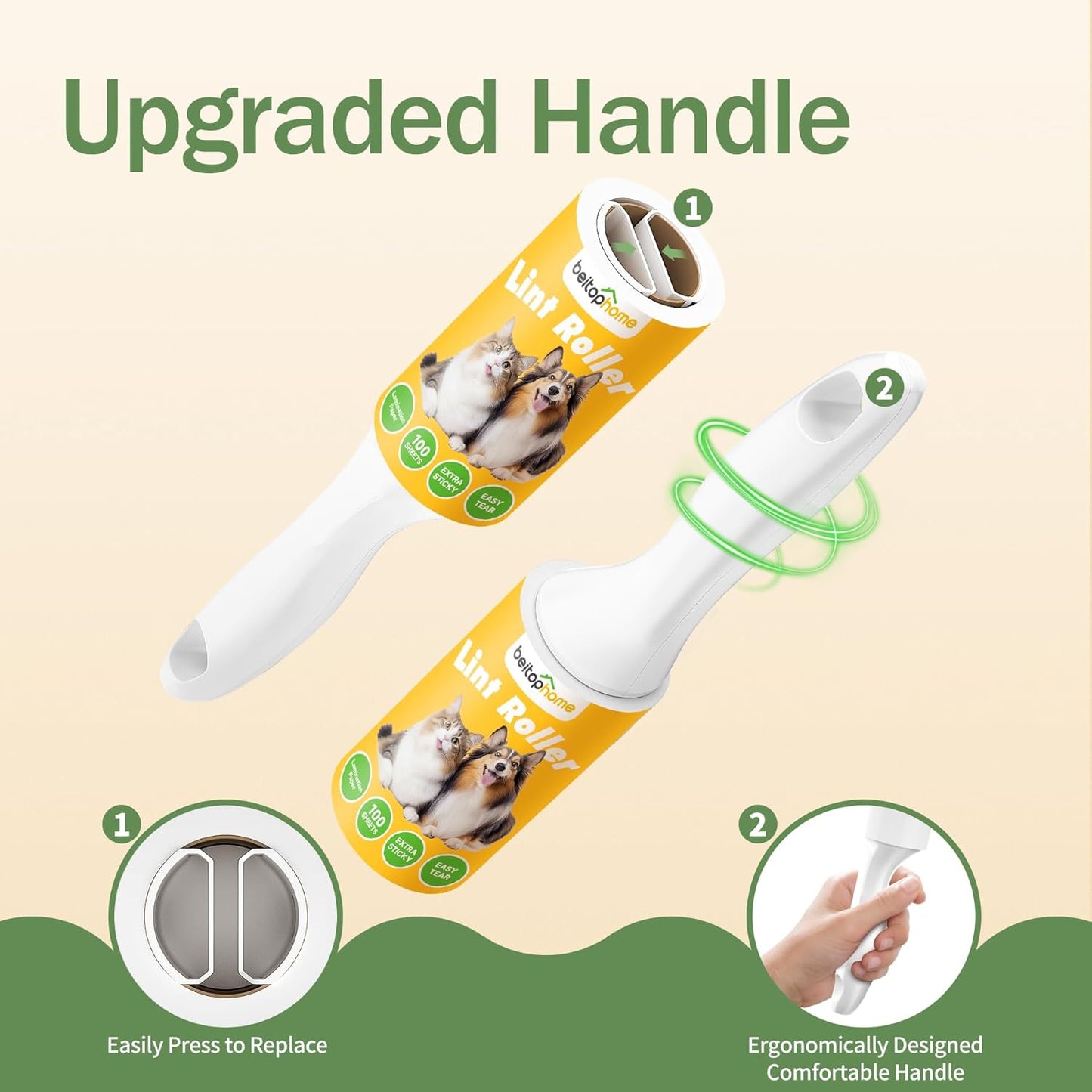 Extra Sticky Lint Roller for Pet Hairs 100 Sheets Lint Rollers with Reinforced 1 Handles and Tough Paper