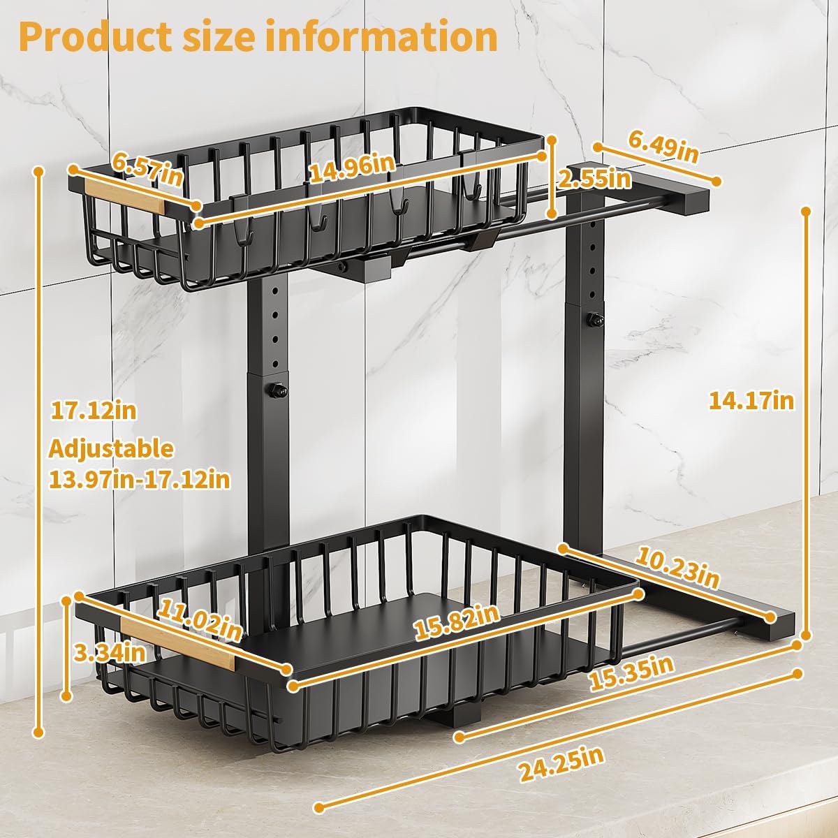 Under Sink Organizer, 2 Tier Under Sink Organizers and Storage, Metal Slide out Pull out Cabinet Organizer ，2 Pack Sliding Drawer Organizer for Kitchen Bathroom Pantry