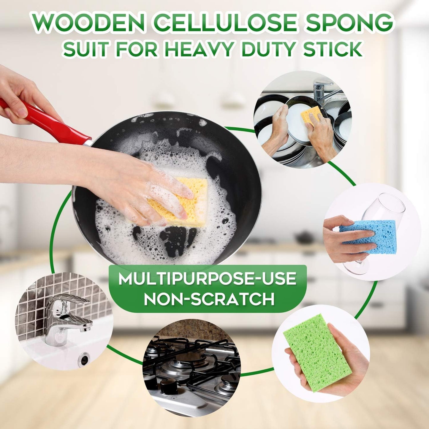 Compressed Cellulose Kitchen Sponges 12Pack，Non-Scratch Biodegradable Natural Colorful Sponge Scrub for Dishes Cleaning,Funny DIY Sponge for Kids