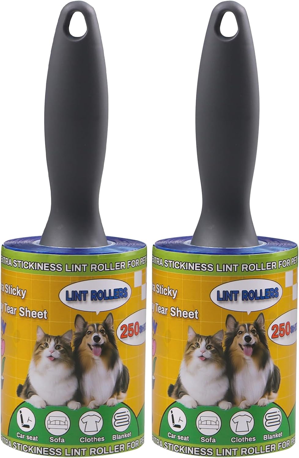 Lint Roller for Pet Hair 500 Sheets Extra Sticky Pet Hair Remover for Clothes Furniture Carpet Cleaner Cars Dogs Travel-Friendly Grip Handle Blue