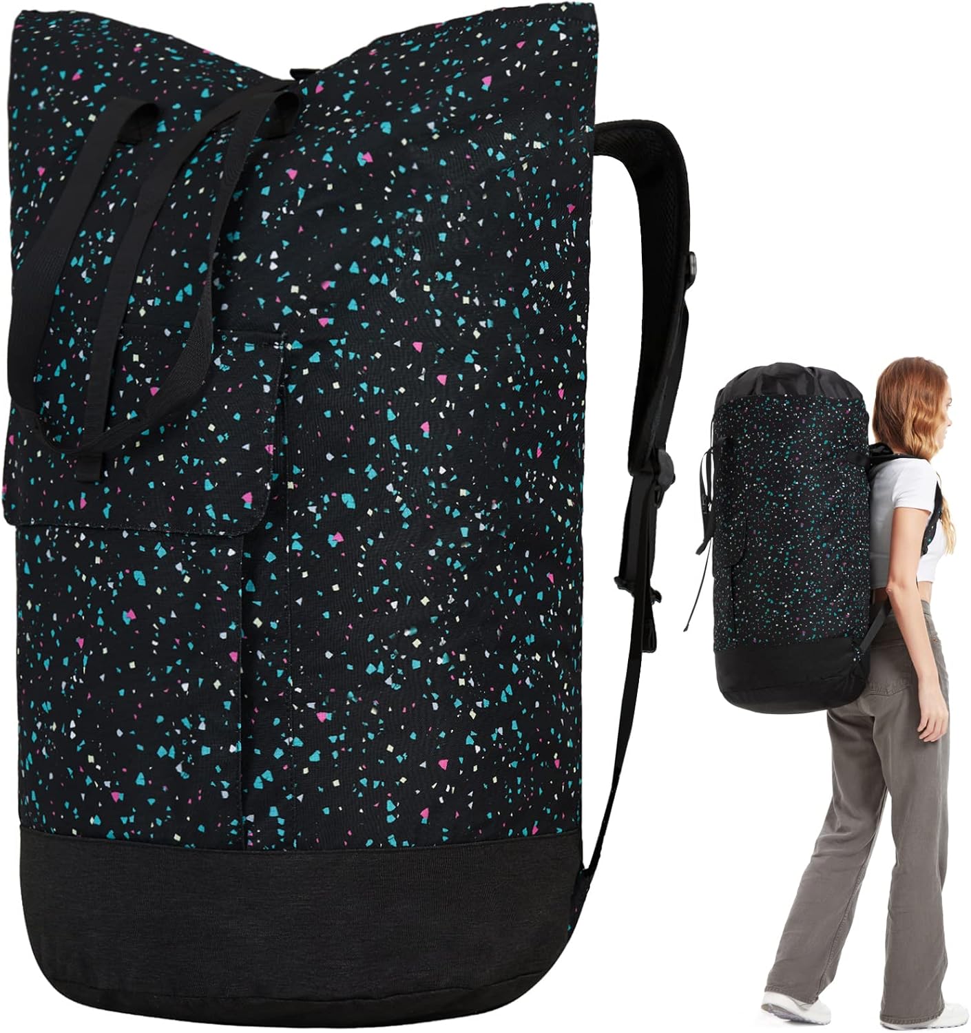 College Laundry Bag, 115L Extra Large Laundry Backpack with Shoulder Straps, Heavy Duty Backpack Laundry Bag, Large Laundromat Bag, Dorm Laundry Bags for Travel, Laundromat, Apartment, Beach, Camping