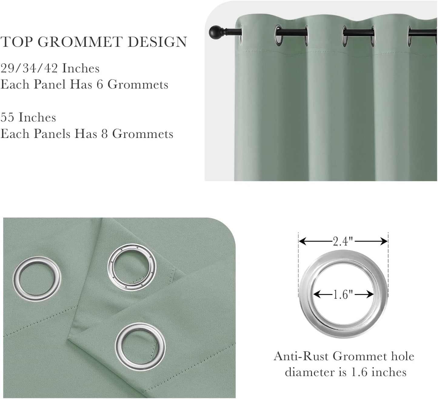 PONY DANCE Sage Green Small Curtains for Kitchen - Blackout Thermal Insulating Curtain for Bedroom Bathroom with Grommet Top, Light Green Drapes for Bedroom, Wide 42 x Long 40 inches, Set of 2