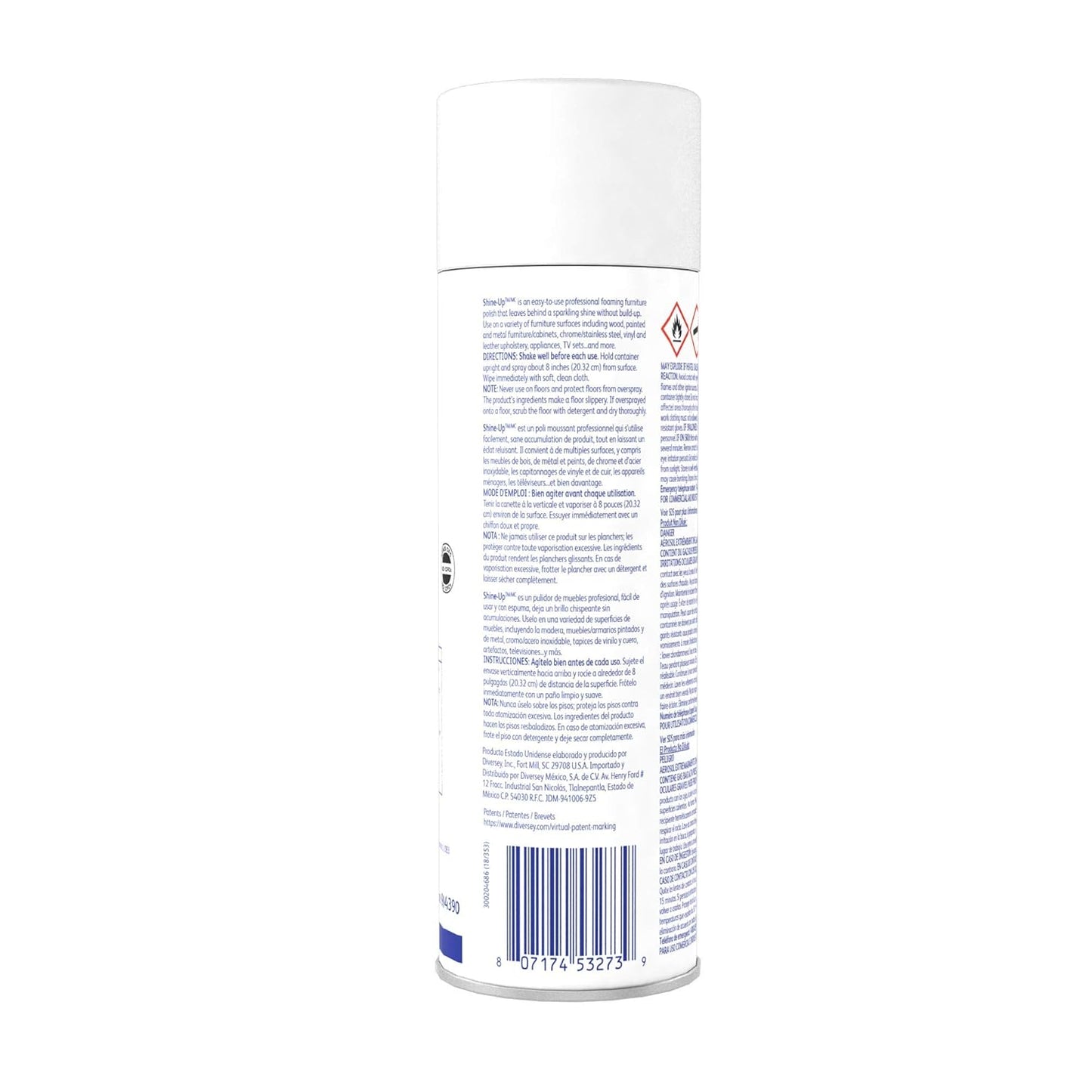 Diversey 904390 Shine-Up Multi-Surface Foaming Polish, Use to Clean Furniture, Vinyl, Stainless Steel, Lemon Scent, Aerosol, 15-Ounce (Pack of 12)