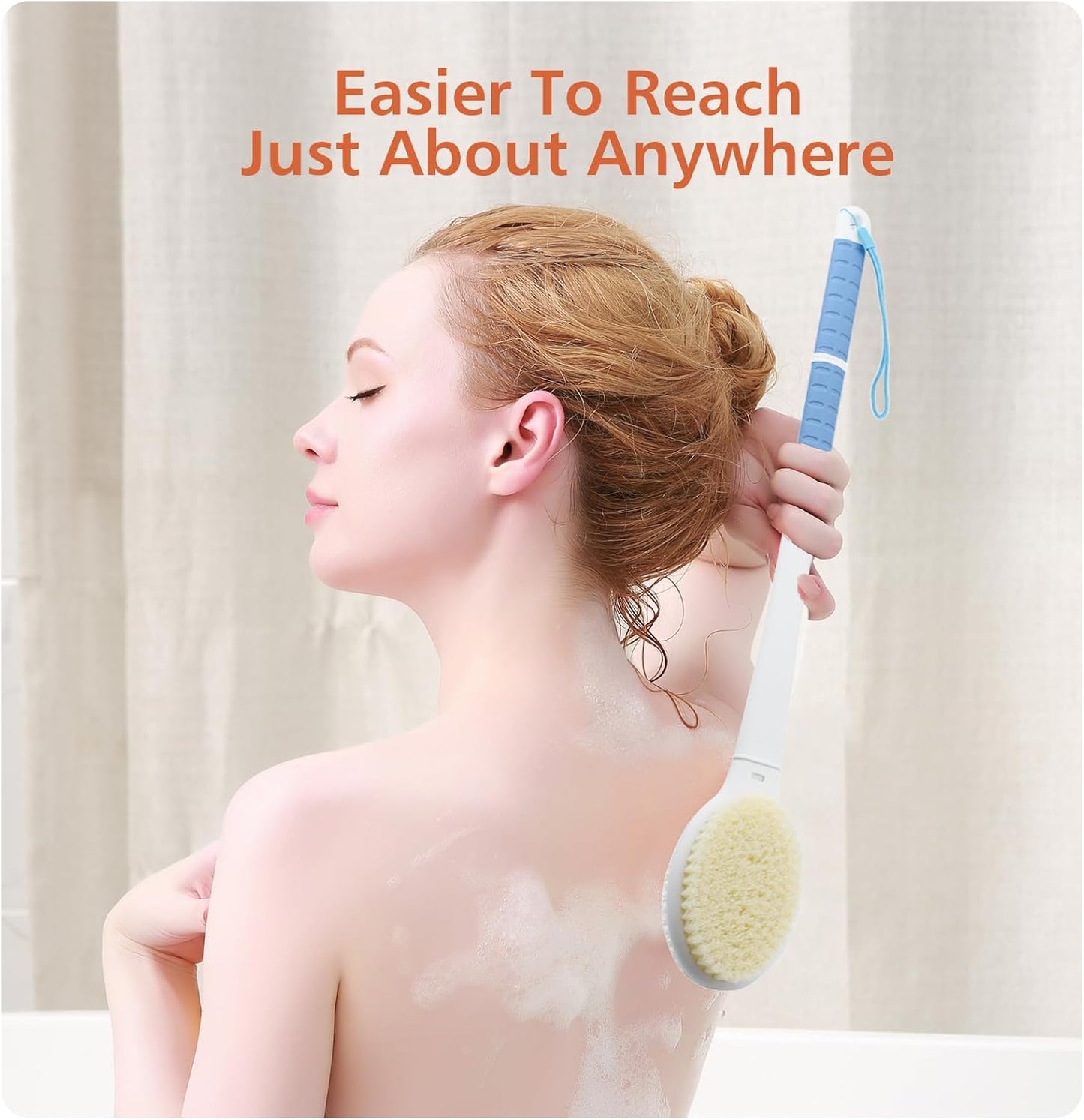 Shower Brush with Soft and Stiff Bristles,20.5" Extra Long Handle Dual-Sided Back Scrubber Bath Brush Body Exfoliator for Wet or Dry Brushing (Grey)(Super Long Handle)