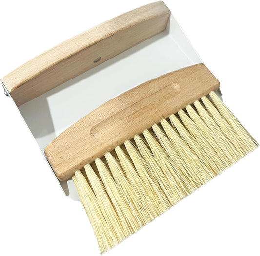 Mini Broom and Dustpan Set Small Metal Dustpan and Brush Set Hand Whisk Broom for Home Office Desktop Sofa Pet Care Household Cleaning (sisal Hemp bristles, White)