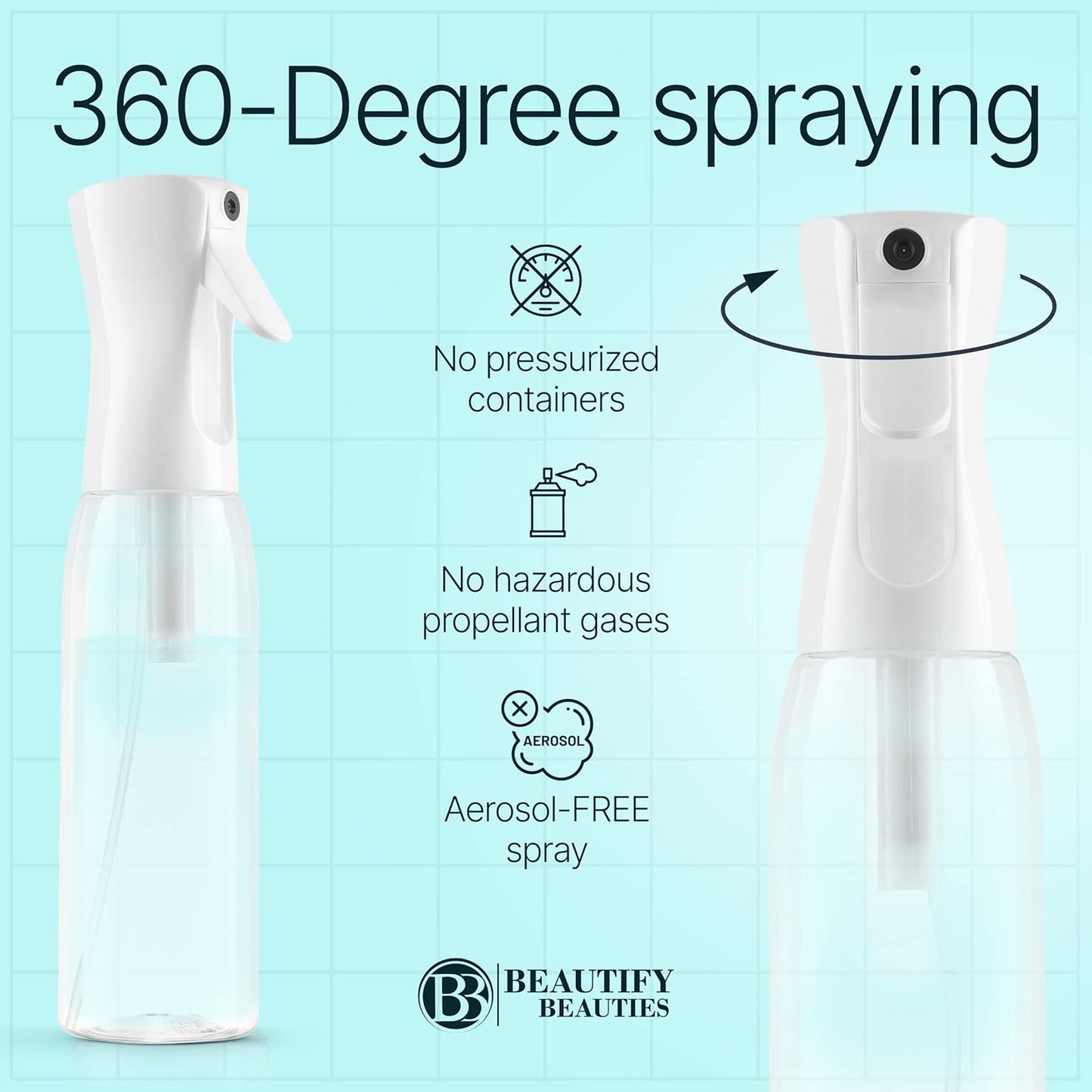 BeautifyBeauties Hair Spray Bottle – Ultra Fine Continuous Water Mister for Hairstyling, Cleaning, Plants, Misting & Skin Care (Black, 10.1 Ounces)