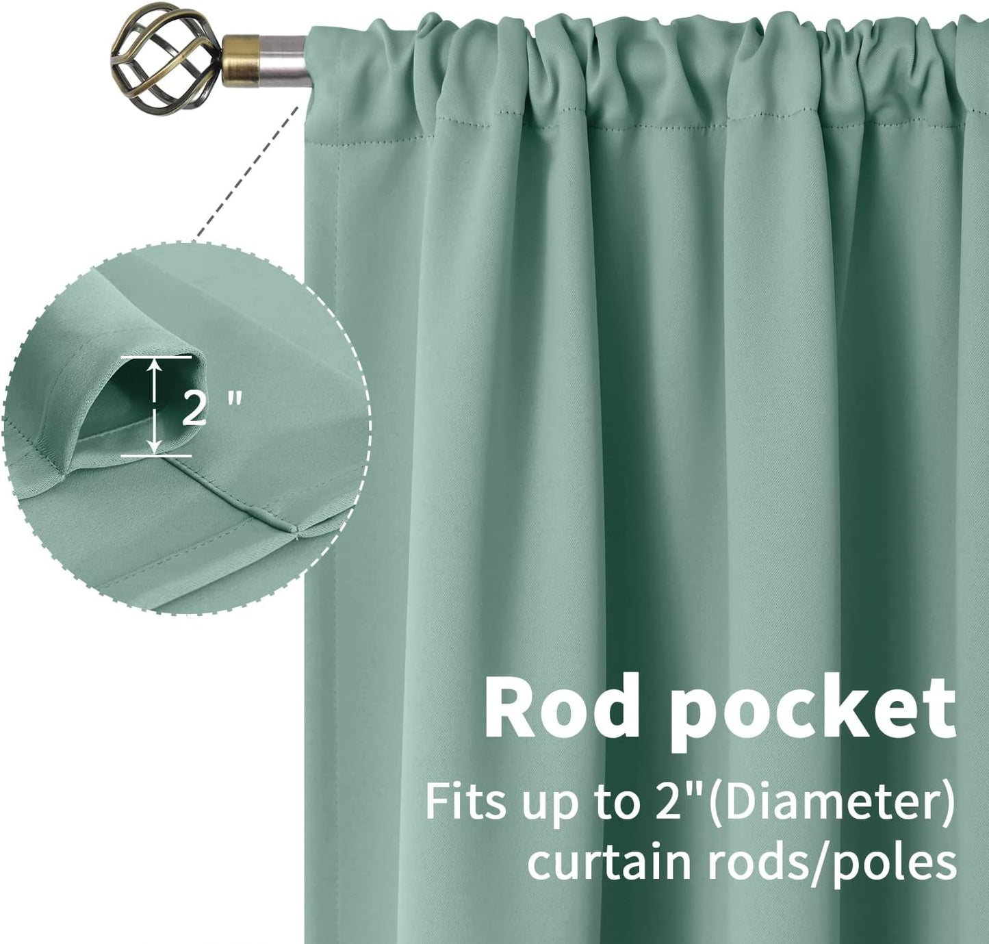 BGment Sage Green Blackout Curtains for Bedroom 48 Inch Length - Thermal Insulated Drapes with Rod Pocket Darkening for Kitchen Bathroom Living Room Window, 42 x 48 Inch, 2 Panels