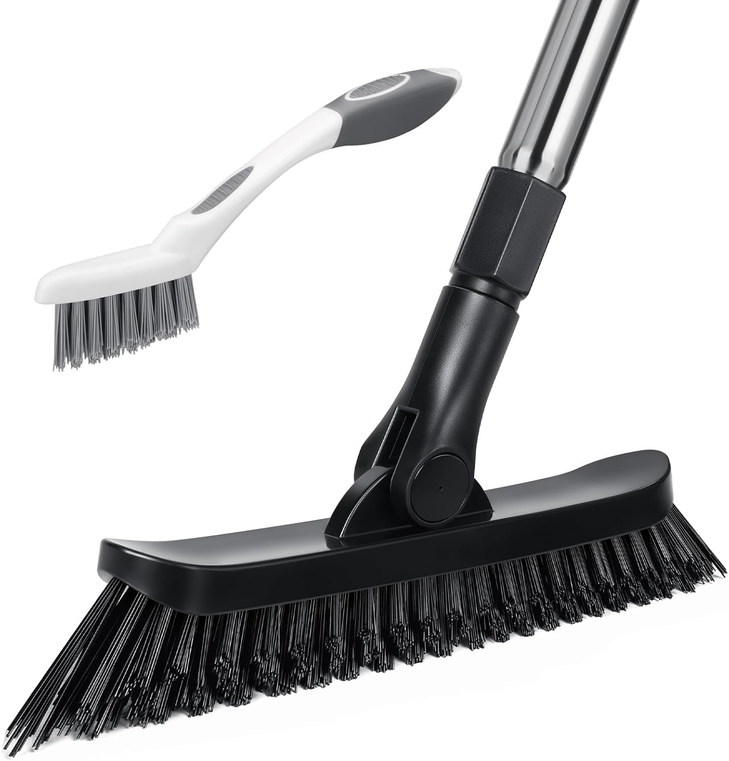 Qaestfy Grout Brush with Long Handle for Cleaning, Stiff Bristles Handheld Tile Scrub Brush, V-Shape Crevice Cleaning Brush for Floor Deep Cleaning