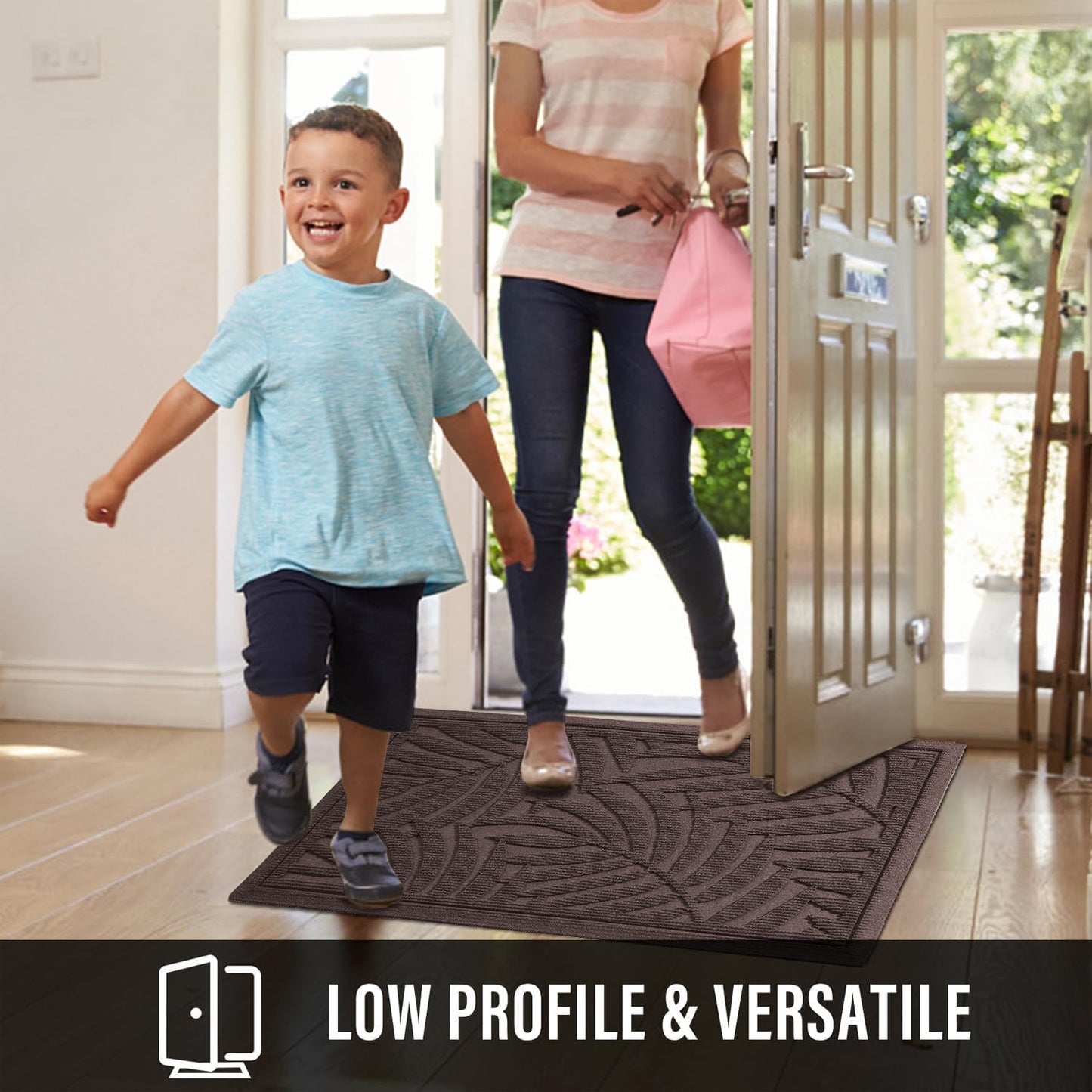 Front Door Mat, Absorbent Resist Dirt Welcome Door Mat Indoor Outdoor, Waterproof Doormat, Sturdy Non Slip Backing, Fade Resistant, Low Profile Entry Mat for Entryway, 47×32, Coffee