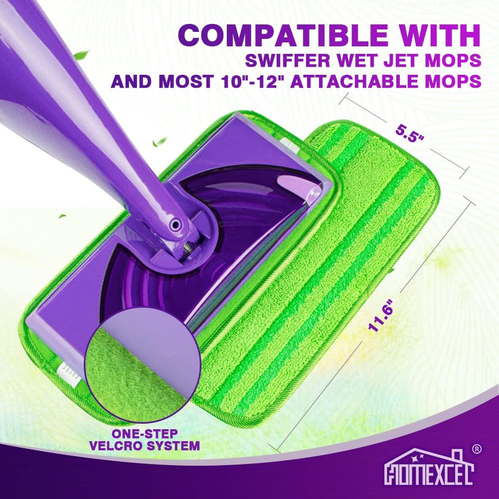 HOMEXCEL Microfiber Mop Pads Compatible with Swiffer Wet Jet-15"x5.5", Reusable and Machine Washable Floor Pad Refills, Mop Head Replacements for Multi Surface Wet & Dry Cleaning, Pack of 4