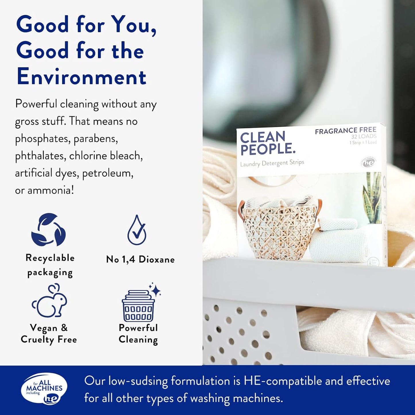 The Clean People Laundry Detergent Sheets - Laundry Soap - Ultra Concentrated, Recyclable Packaging, Stain Fighting - Sweet Petals & Vanilla, 96 Pack