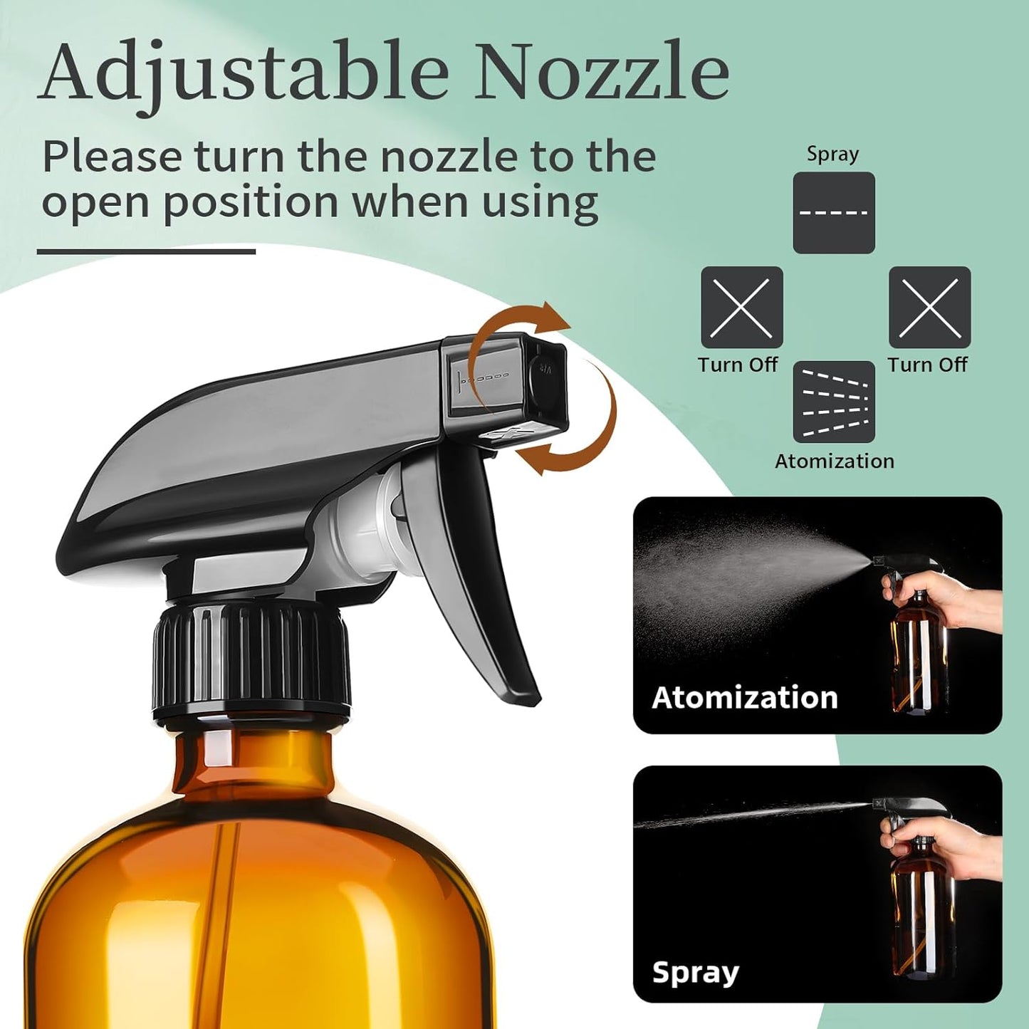16oz Amber Glass Spray Bottles,4 Pack Glass Spray Bottles Refillable Empty Bottle with Adjustable Nozzle,Spray Bottle for Cleaning,Essential Oils,Cleaning,Pets,Plant, Hair Mister
