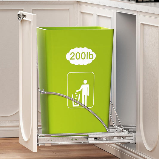 Pull Out Trash Can Slide Rail Under Cabinet 7-13 Gallon 50 Qt Under Sink Trash Can Pull Out Trash Can for Kitchen Cabinets Slide Out Garbage Bin Under Counter, No Can Include (Silver)