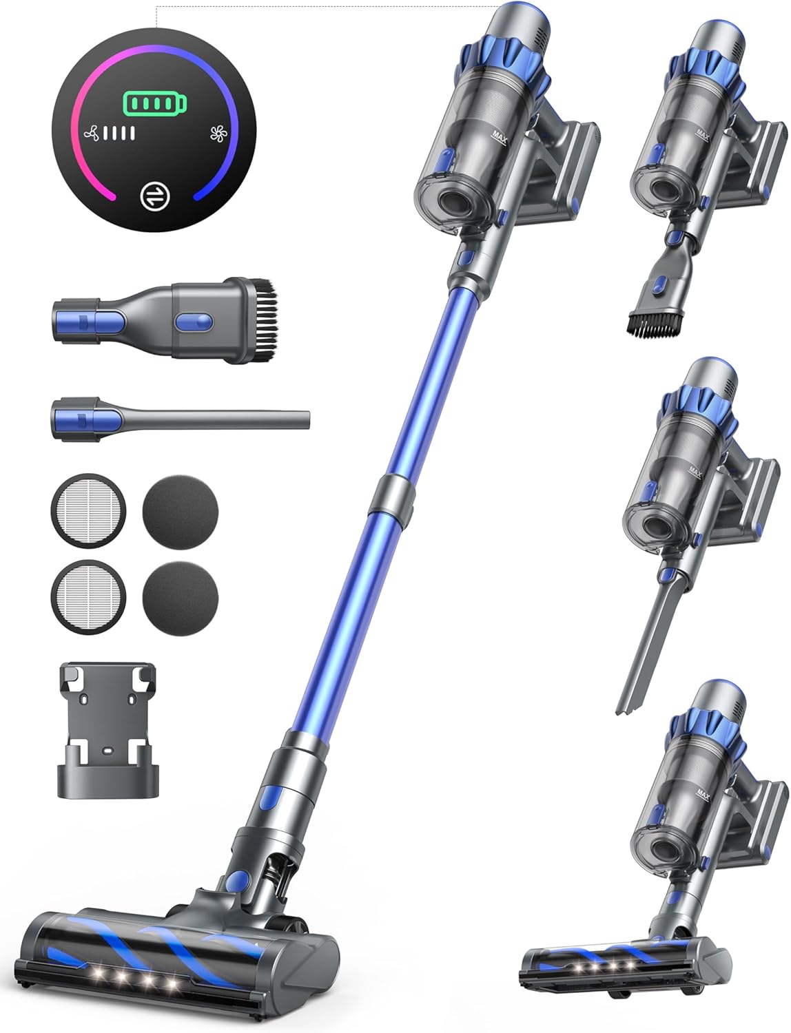 Cordless Vacuum Cleaner, 45KPA 550W Vacuum Cleaners for Home, Stick Vacuum with Color Touch Display, Intelligent Auto Mode, Up to 60Mins, Handheld Vacuum Cleaners for Hardwood Floor Carpet Pet Hair