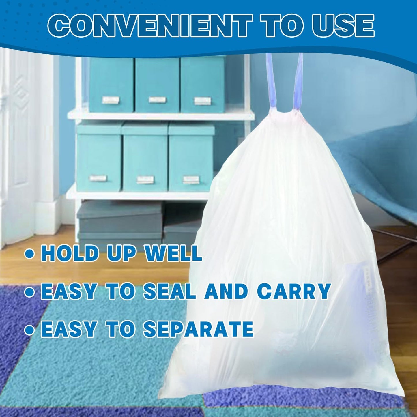 1.2 Gallon Mini Trash Bags Drawstring - 120 Count Thick Small Garbage Bags Unscented,White Trash Can Liners Strong Little Waste Basket Bags 4.5 Liter for Home Bathroom Office Car