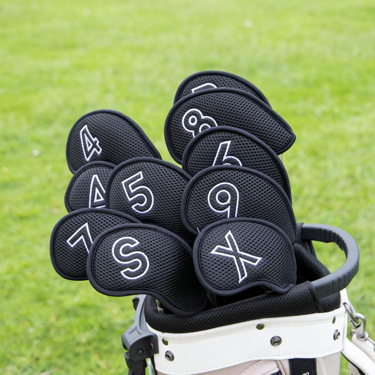 Montela Golf Iron Covers,Golf Iron Head Covers Mesh Golf Iron Covers Set 10pcs Golf Iron Headcovers,Golf Club Head Covers for Iron with Magic Tape Fit Most Brand 4-9 APSX