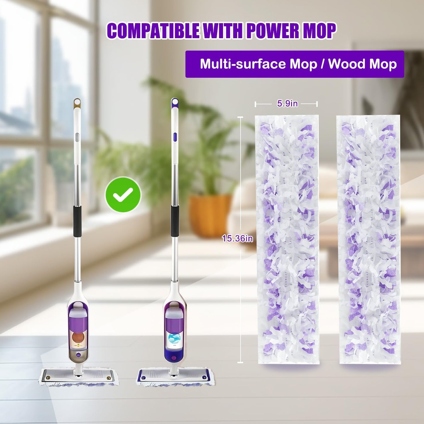 50 Count Disposable Mopping Pads Refills for PowerMop Mopping Pads Multi-Surface Household Replacement Mop Pads,for Swiffer Power Mop Pads, Safe on All Finished Floors.