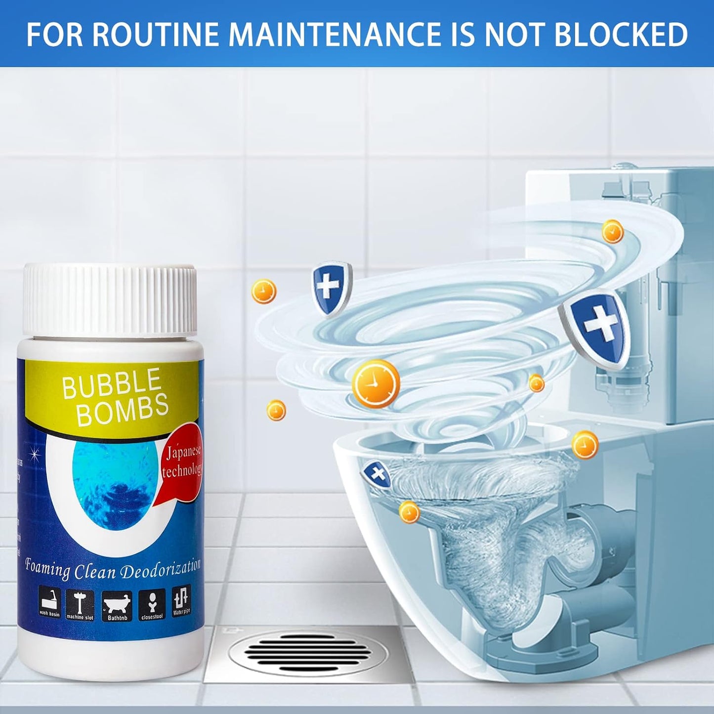 4pcs Bubble Bombs Drain Cleaner, Quick Dredge Pipeline, Powerful Sink Drain Cleaner, Magic Fast Foaming Pipe Dredge Powder, for Kitchen Toilet Pipeline Quick Cleaning Tool （120g*4）