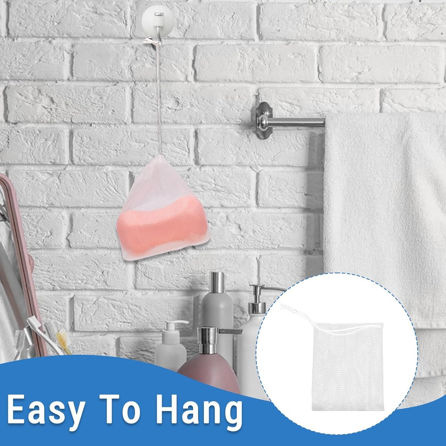 Mozeat Lens 20 PCS Exfoliating Mesh Soap Saver Pouch Bag Mesh Soap Bag Handmade Soaps Bubble Meshs Net Bags with Drawstring Meshs Foaming Net Soaps Sack Bags for Bath & Shower