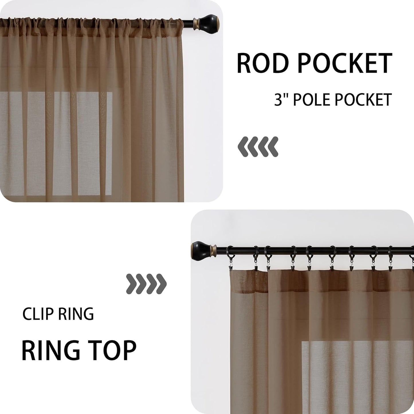 Tollpiz Sheer Door Curtain Closet Linen Textured Curtains Sheer Doorway Light Filtering Voile Patio Glass Door Rod Pocket Curtain French Door, 54 x 72 inches Long, Brown, Set of 1 Panel