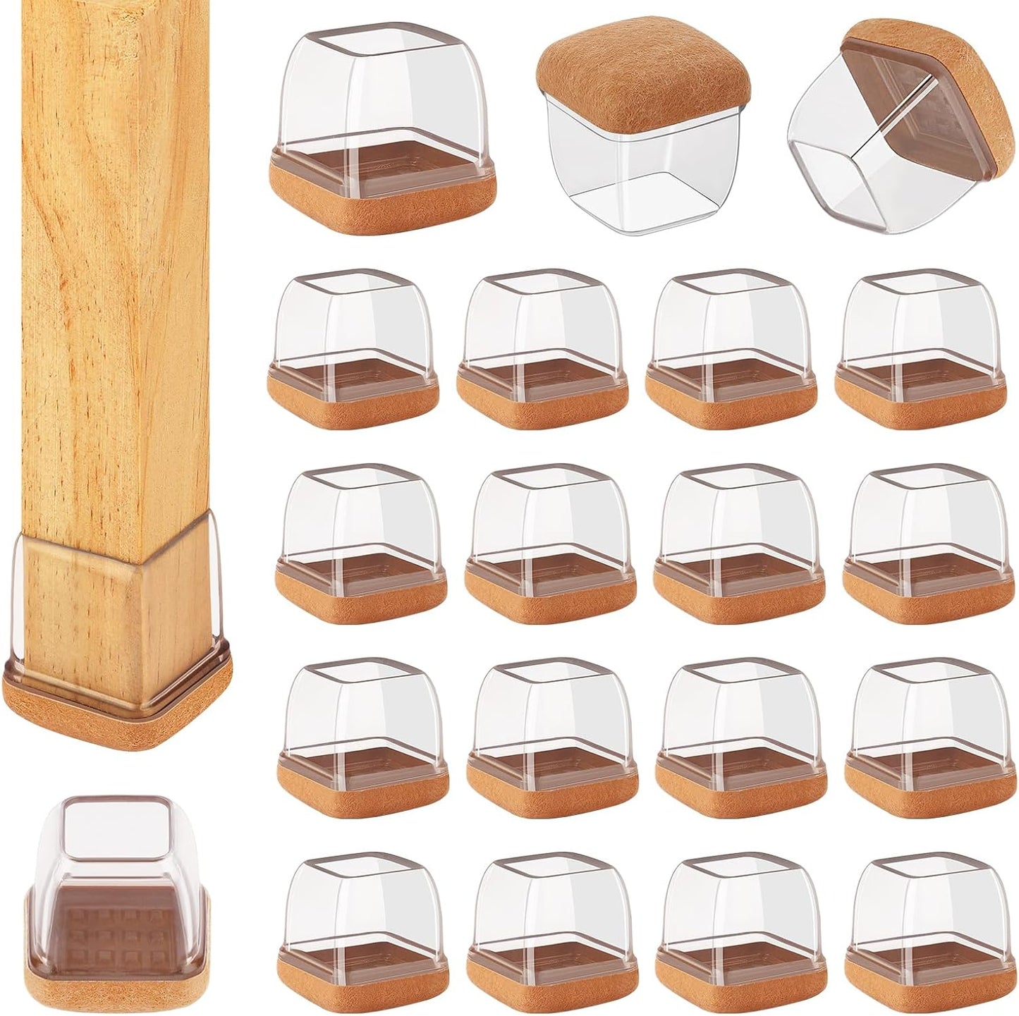 16 Pcs Chair Leg Floor Protectors Square, Silicone Chair Leg Protectors for Hardwood Floors, Chair Leg Caps Covers Protect Wooden Floors from Scratching, Thick, Won't Tear (Fit: 9/10" - 1")