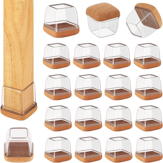 16 Pcs Chair Leg Floor Protectors Square, Silicone Chair Leg Protectors for Hardwood Floors, Chair Leg Caps Covers Protect Wooden Floors from Scratching, Thick, Won't Tear (Fit: 9/10" - 1")