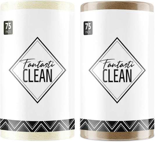 Fantasticlean Microfiber Cleaning Cloth Roll -150 Pack, Tear Away Microfiber Towels, 12" x 12", Reusable, Washable, Ultra Absorbent Dishcloth for Home Supplies, Car, Pet, Kitchen (Tan & Beige)