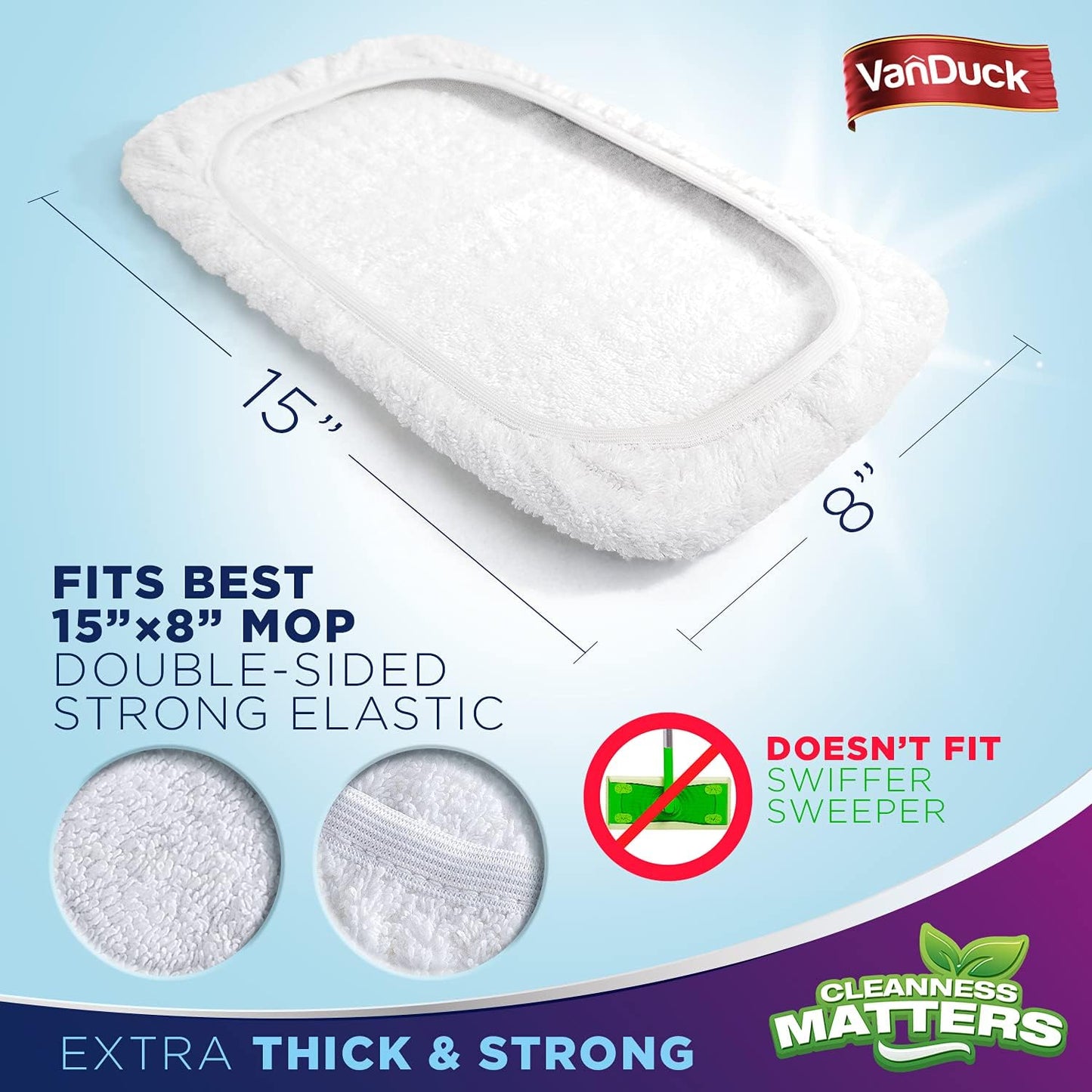 VanDuck 100% Cotton Terry Mop Pad 15x8 inch (12-Pack)