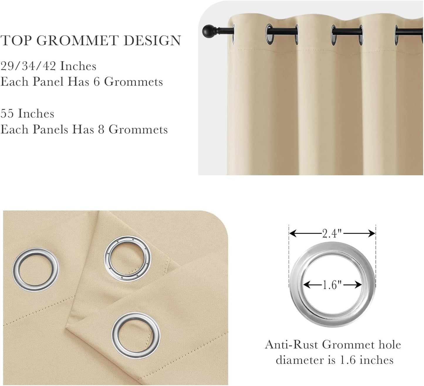 PONY DANCE Black Out Curtains for Bedroom 54 inch Length 2 Panels Set, Thermal Insulated Room Darkening Window Drapes for Living Room, Grommet Top (W34 x L54 Inch, Biscotti Beige)