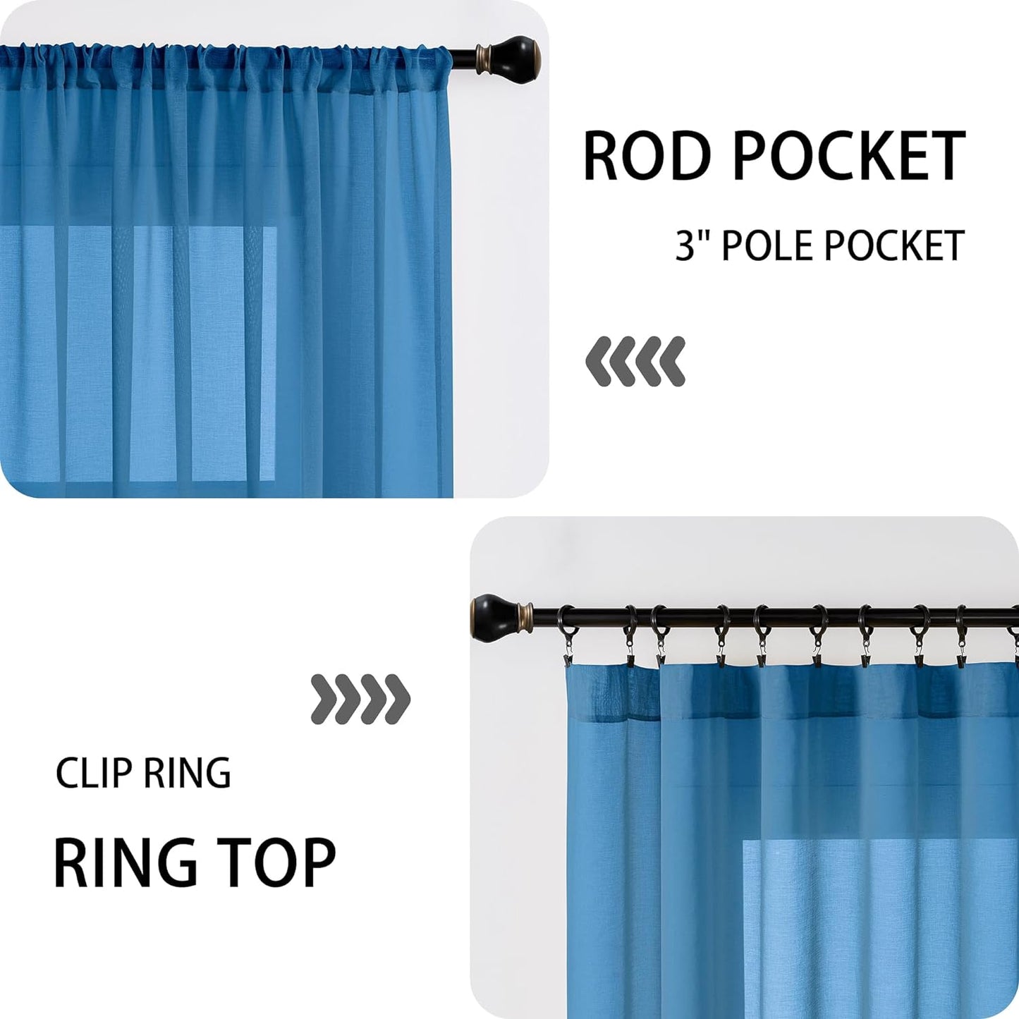 Tollpiz Short Sheer Door Curtains Closet Linen Textured Curtains Sheer Doorway Light Filtering Voile Patio Glass Door Rod Pocket Curtain French Door, 54 x 40 inches Long, Classic Blue, Set of 1 Panel