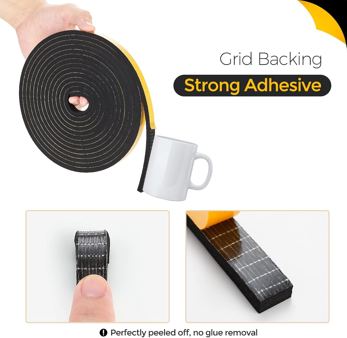50 Feet Weather Stripping Door Seal, 1/2" Wide X 1/8" Thick Door Seal Strip High Density Foam Tape Adhesive Strip for Door Soundproofing,Window Insulation (1/2" x 1/8" x 50FT,Black)